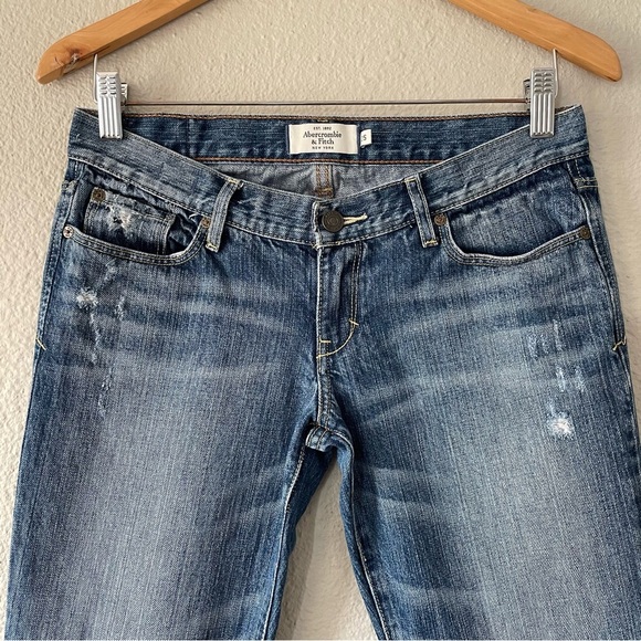 Y2K Abercrombie & Fitch Erin Low Rise Straight Jeans Women’s 2S Blue Whiskering - Picture 5 of 16
